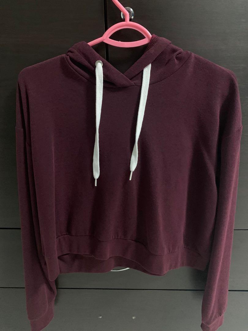Maroon cropped best sale hoodie