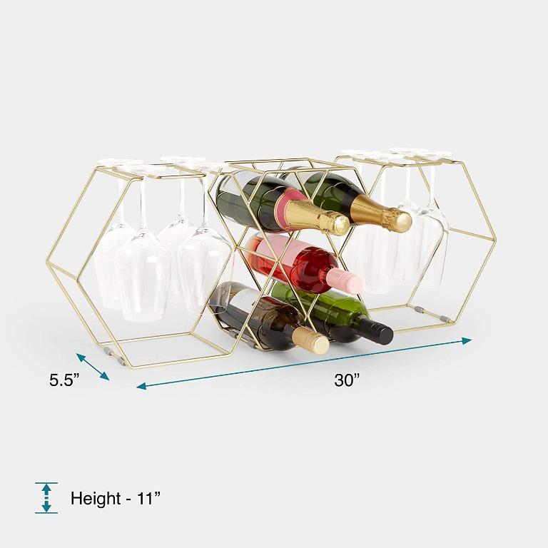 (HOT) VonShef 5 Bottle Wine Rack & Glass Holder 8 Long Stemmed Glasses