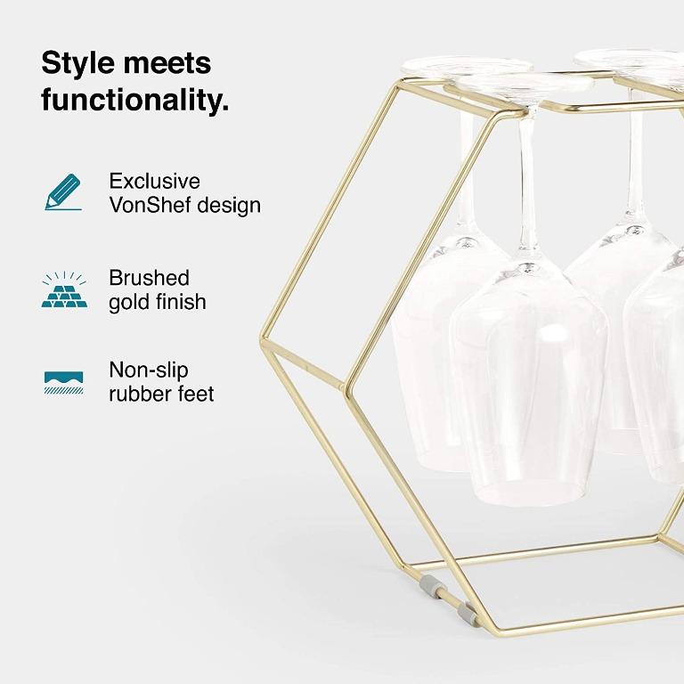 (HOT) VonShef 5 Bottle Wine Rack & Glass Holder 8 Long Stemmed Glasses