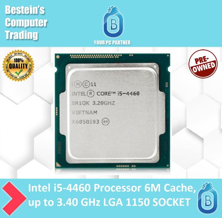 Intel i5-4460 Processor 6M Cache, up to 3.40 GHz LGA 1150 SOCKET (Category: Computer Parts) located in Quezon City. Submitted by besteinpc (Listing ID 1020579991, Image 1). Description: Intel i5-4460 Processor 6M Cache, up to 3.40 GHz Performance # of Cores: 4 # of Threads: 4 Processor Base Frequency 3.20 GHz Max Turbo Frequency 3.40 GHz Cache 6 MB Intel® Smart Cache Bus Speed 5 GT/s TDP 84 W.