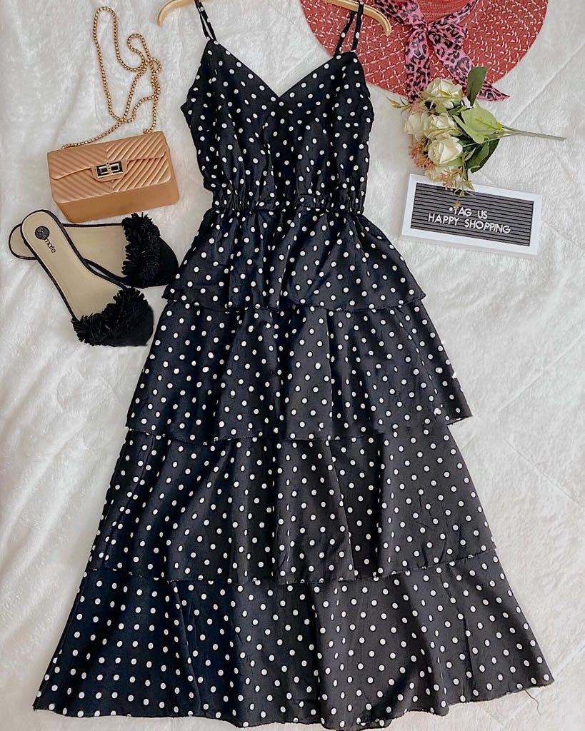 Korean Polka Layered Dress, Women's 