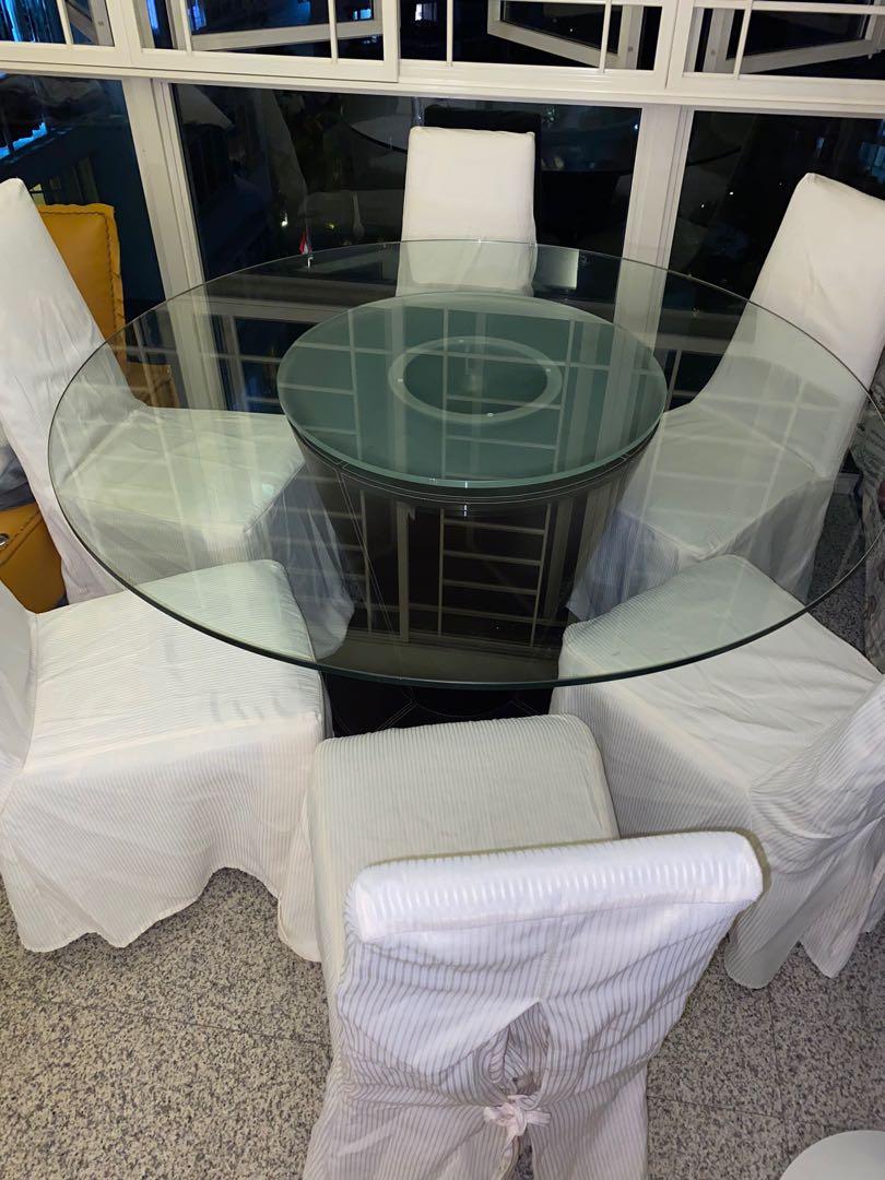 lorenzo seats round glass dining table, Furniture Home Living