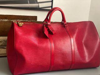 REPRICED Louis Vuitton Keepall 55  Holdall  Bag in Red Epi Leather