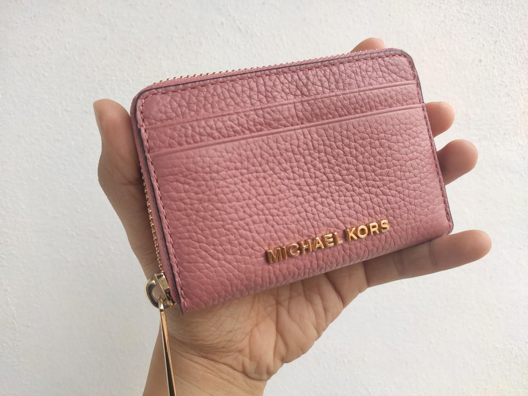 Michael Kors Zip wallet Jet Set Small Za Coin Card Case Soft Pink 187   The Little Green Bag