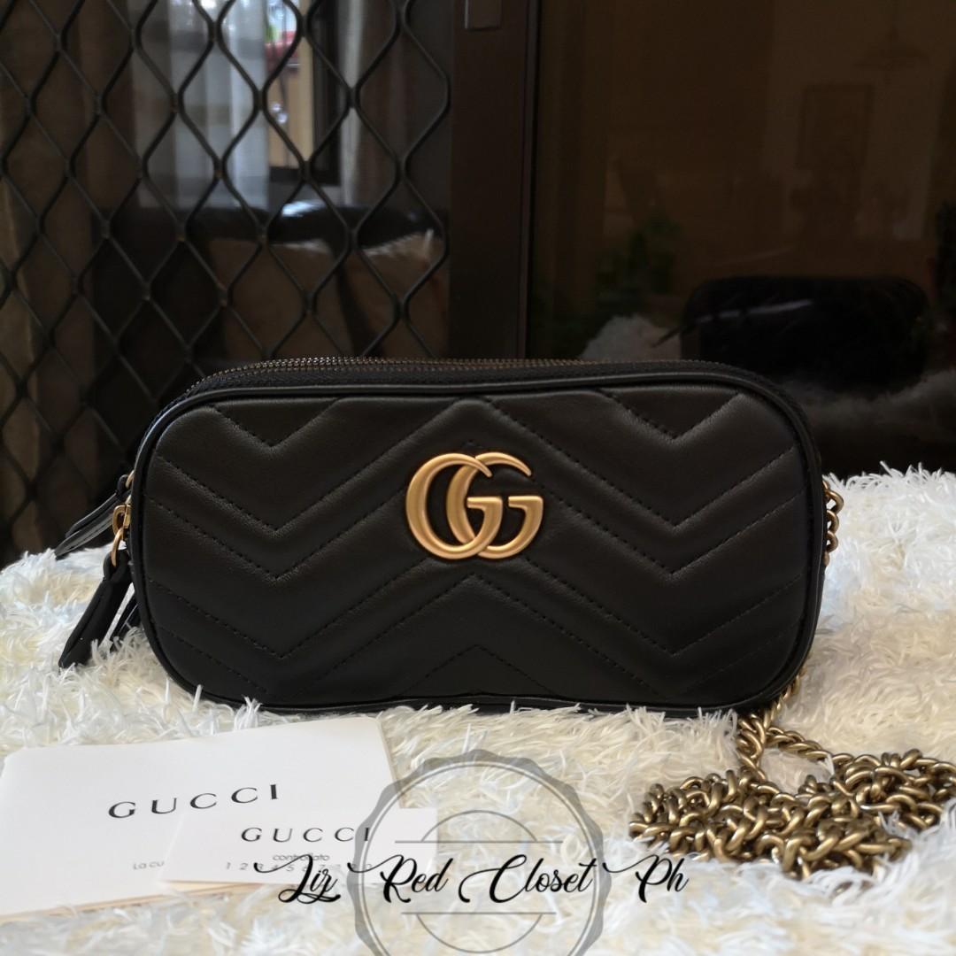 ladies gg marmont mini chain bag in black
