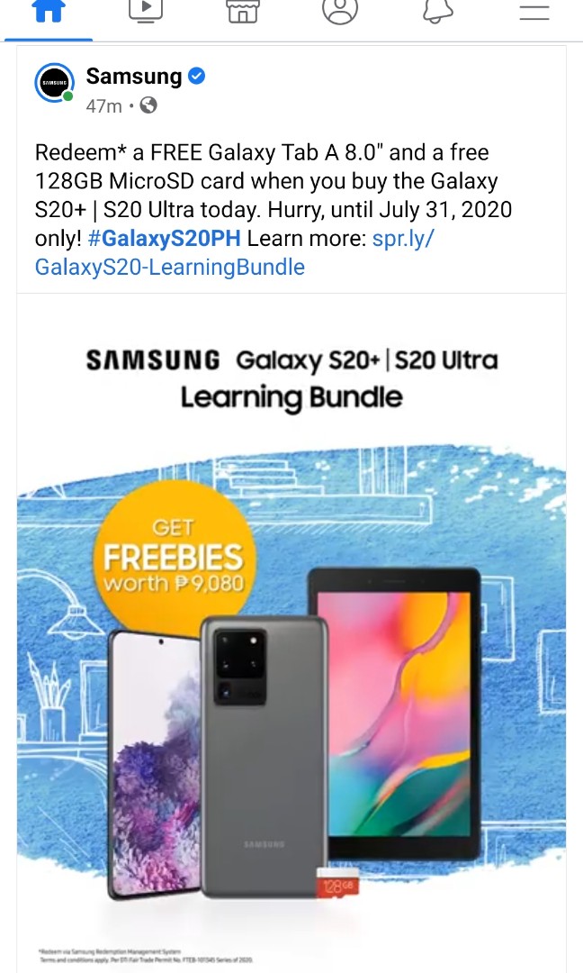 samsung s20 promo free tablet and 128gb microsd original sealed units cod