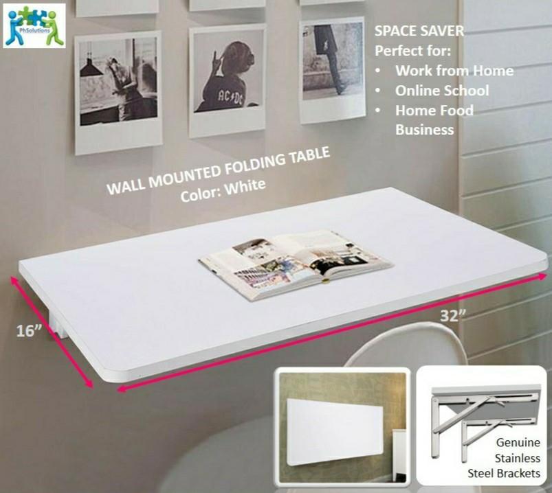 Space Saver Wall Foldable Brown Wood Office Study Computer Table