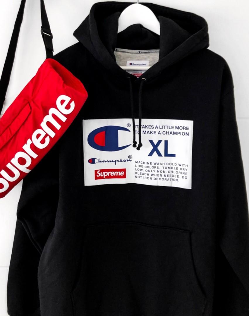 supreme x champion label hoodie