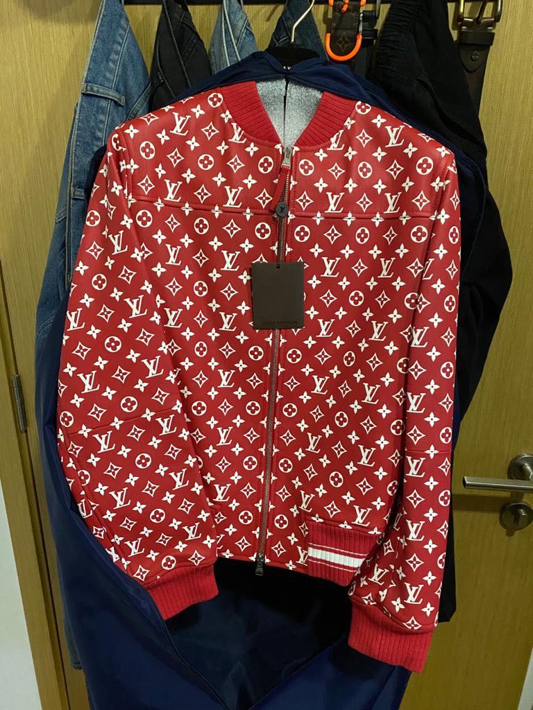 Supreme x Louis Vuitton Leather Baseball Jacket Red Men s Fashion