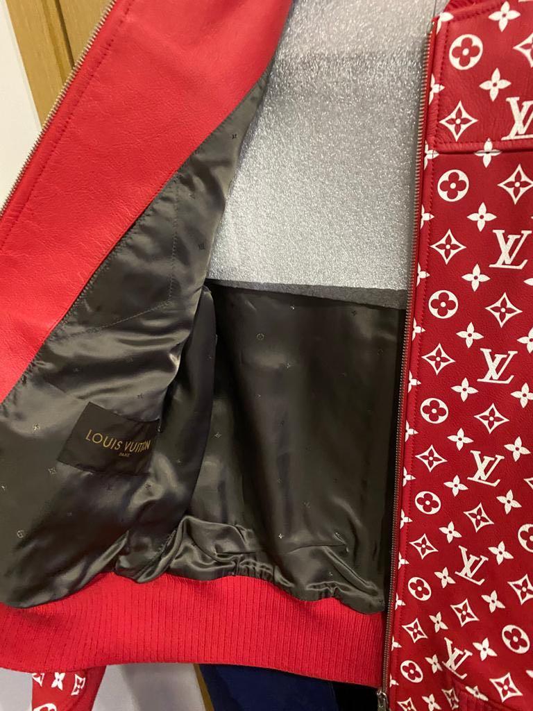 Supreme X Louis Vuitton Red Leather Baseball Jacket