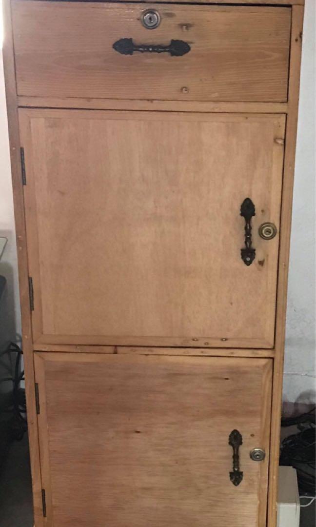 Wooden Counter/Podium/Cabinet (Category: Shelves, Cabinets & Racks) located in Quezon City. Submitted by janzendb (Listing ID 1020707867, Image 1). Description: Wooden Podium/Counter/Cabinet Used in mall kiosk 3 lockset White sticker in front can be removed With built in outlet and submeter #inqc.