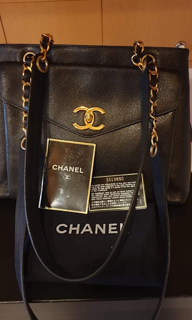 1001% Authentic Chanel Vintage Black Caviar Leather Front Envelope Pocket  Tote Chain Shoulder Bag, Luxury, Bags & Wallets on Carousell