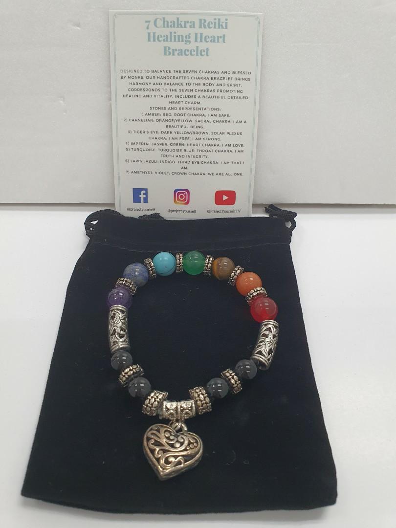 7 Chakra Reiki Healing Heart Bracelet with Heart newbiejuly