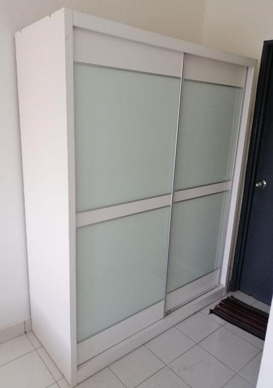 Almari Baju L 5 Sliding Door Wardrobe Anti Jump White Glass N95 G Home Furniture Others On Carousell