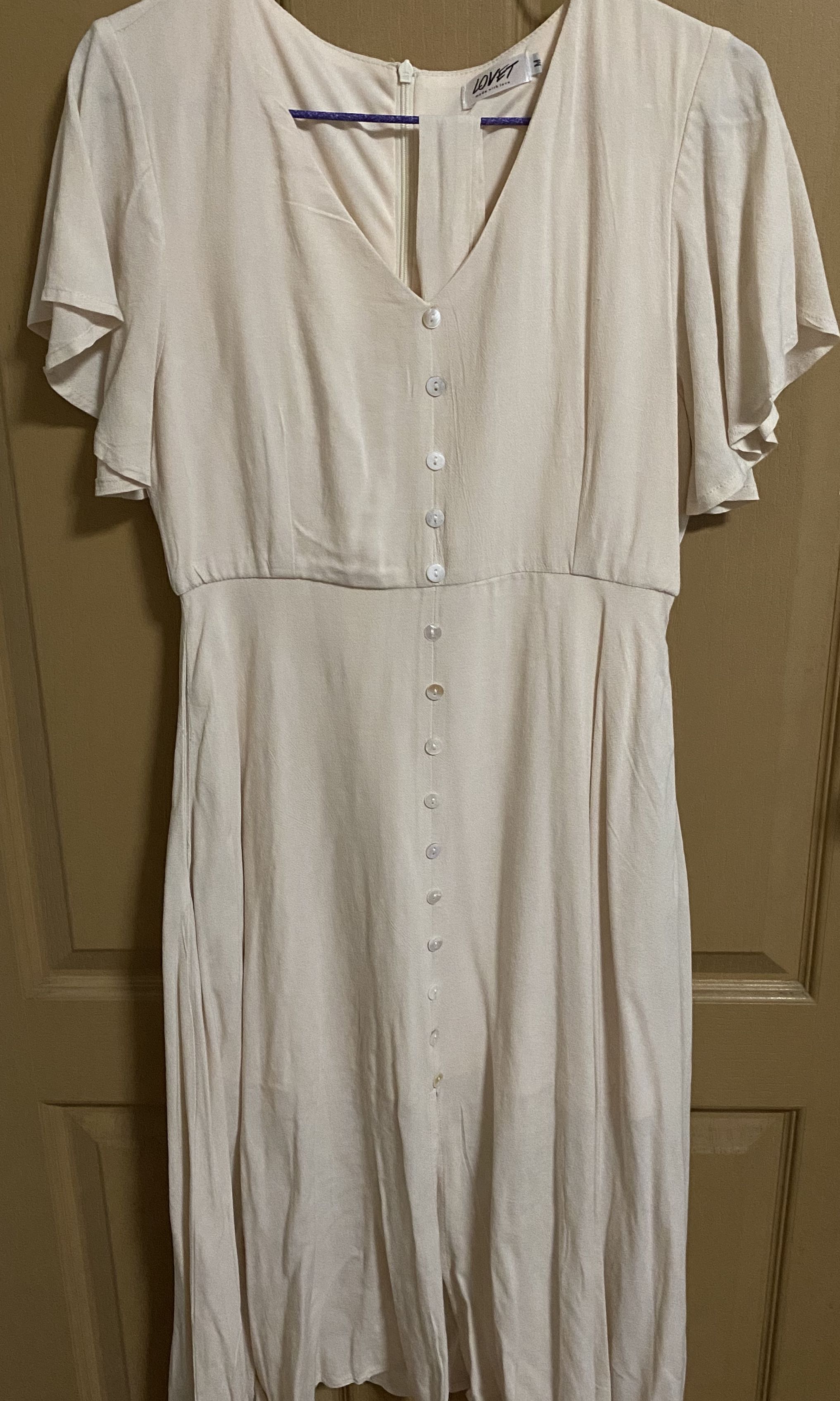 Lovet Carly Shell Button Linen Midi Dress With Sash (Sand), Women's ...