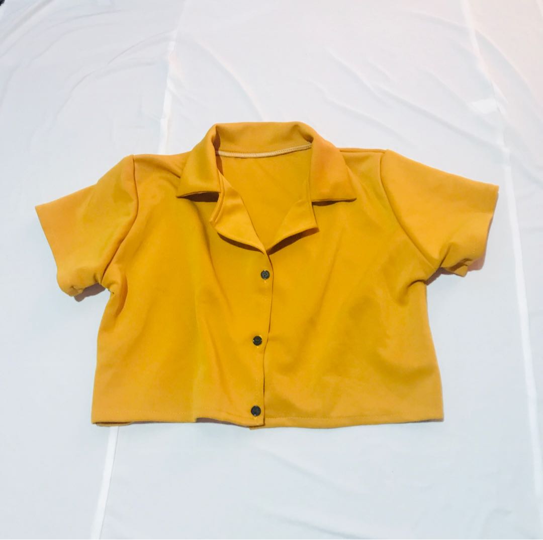yellow polo crop top