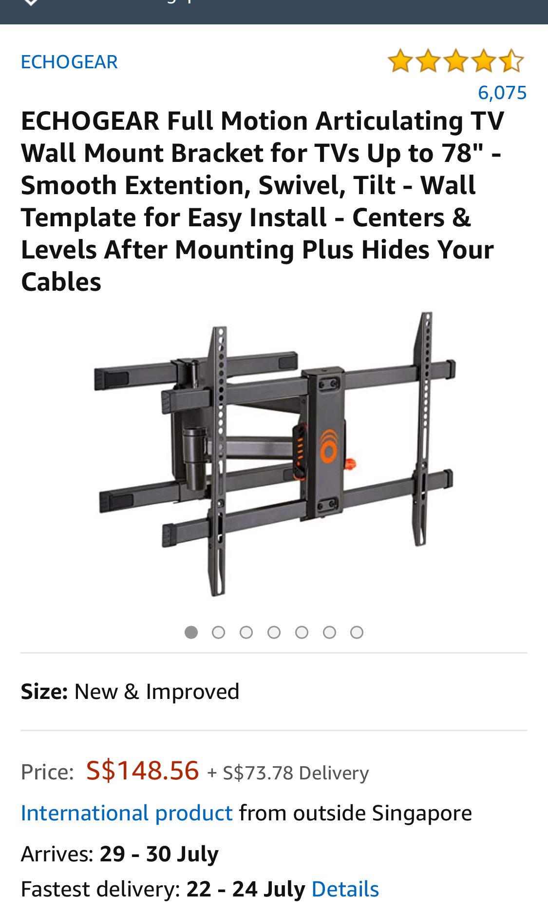 ECHOGEAR Full Motion Articulating TV Wall Mount Bracket for TVs Up to