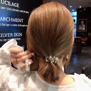Hair Tie - Clear with golden beads hair tie (small)