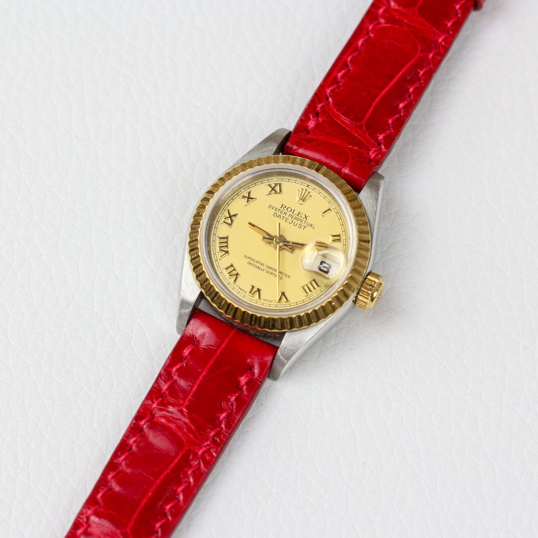 Rolex red leather best sale strap