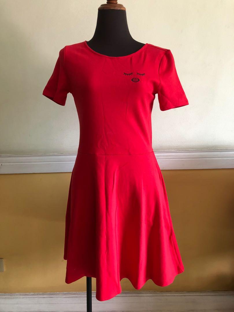 h&m red skater dress