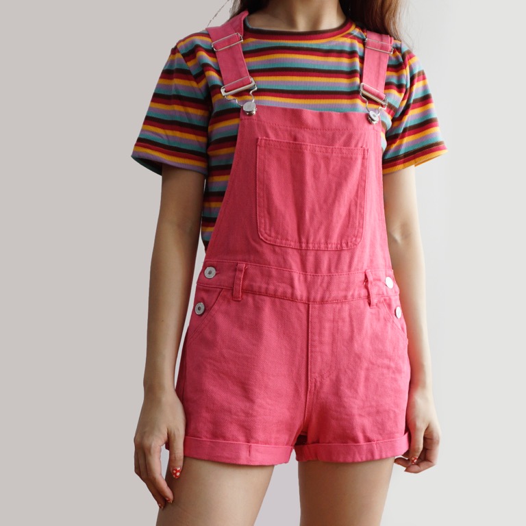 pink denim overalls