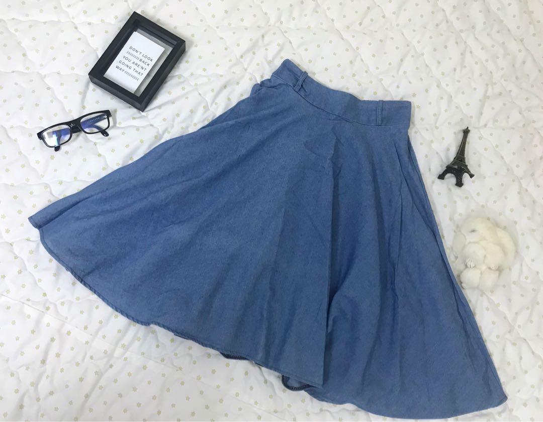 Knee Length Denim Flare Skirt Women s Fashion Bottoms Skirts on
