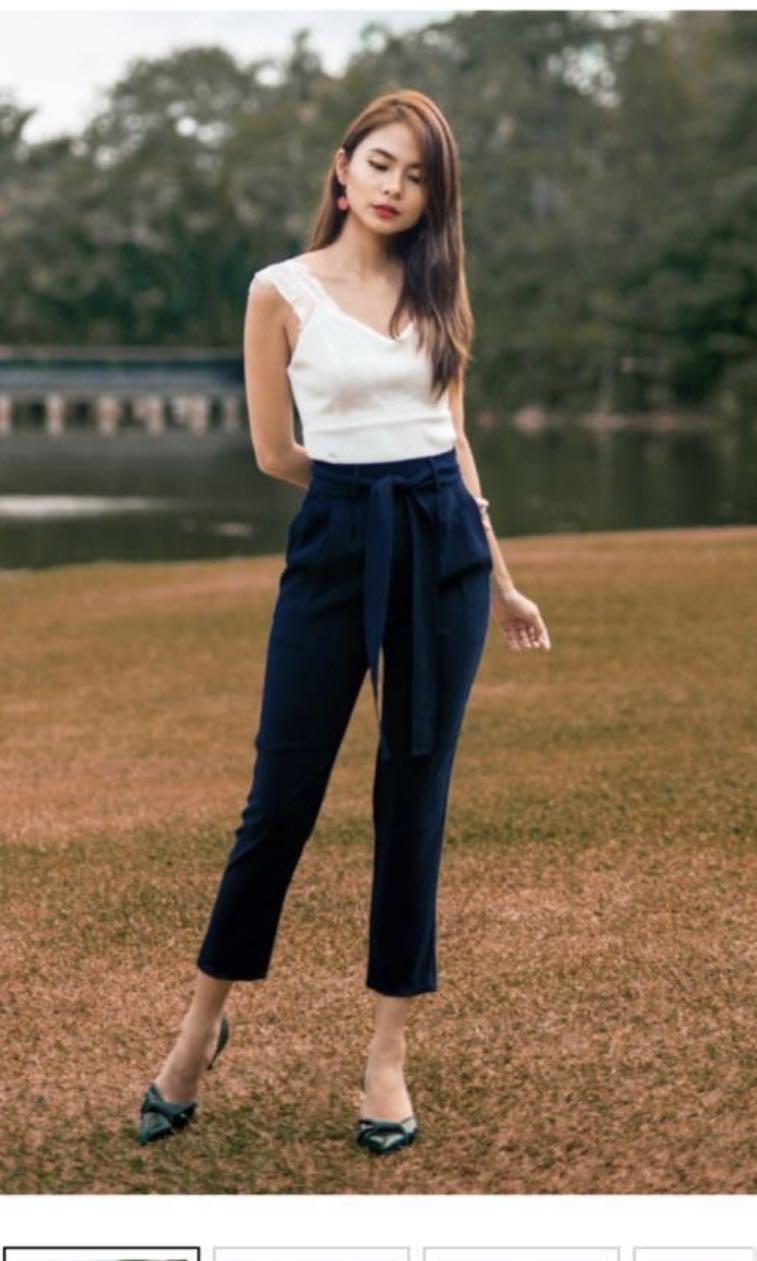 High waist ribbon store pants