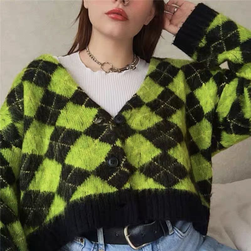 green checkered sweater