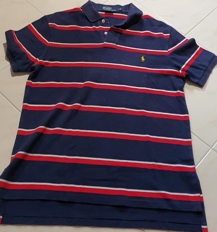 red and navy blue polo shirt