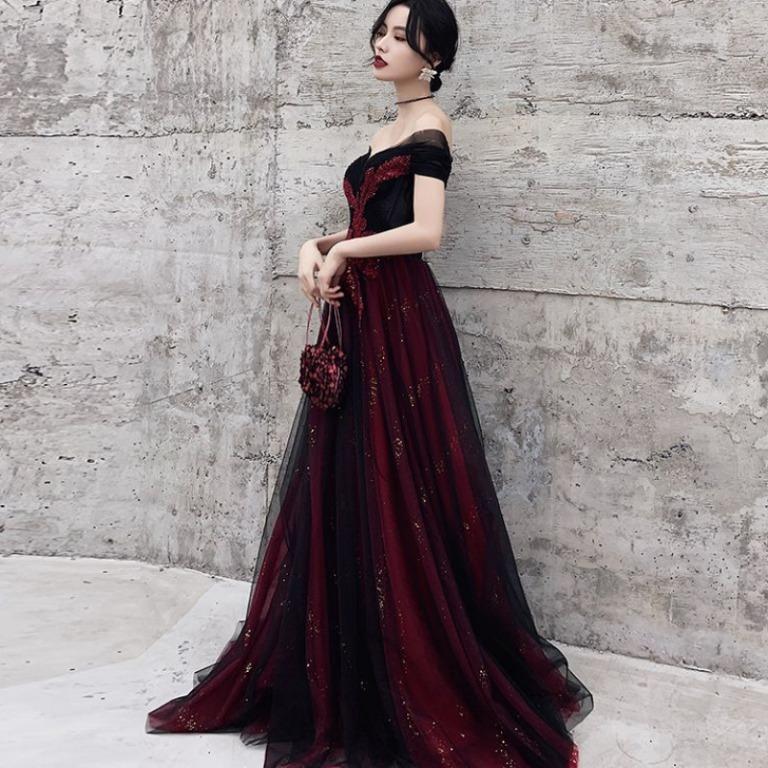 Pre order red ombre glitter off shoulder prom wedding bridal dress gown RBP1508