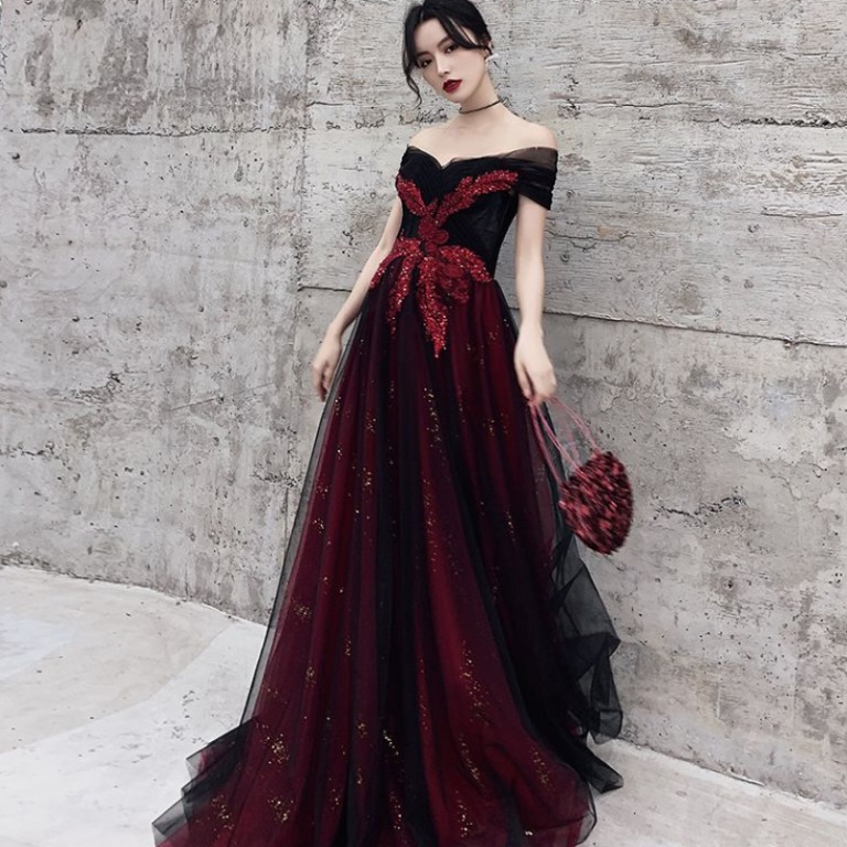 Pre order red ombre glitter off shoulder prom wedding bridal dress gown ...