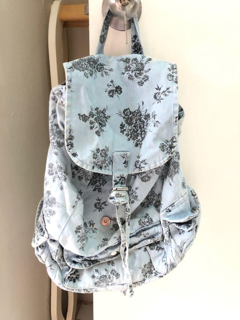Primark Denim Floral Backpack , Women's 