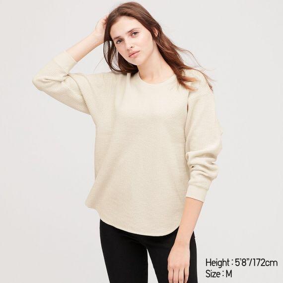 waffle crew neck 3 4 shirt pullover
