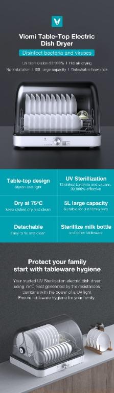 Xiaomi Viomi Table-top Electric Dish Dryer UV Sterilisation 273.5nm Hot Air  Drying Eliminate 99.9