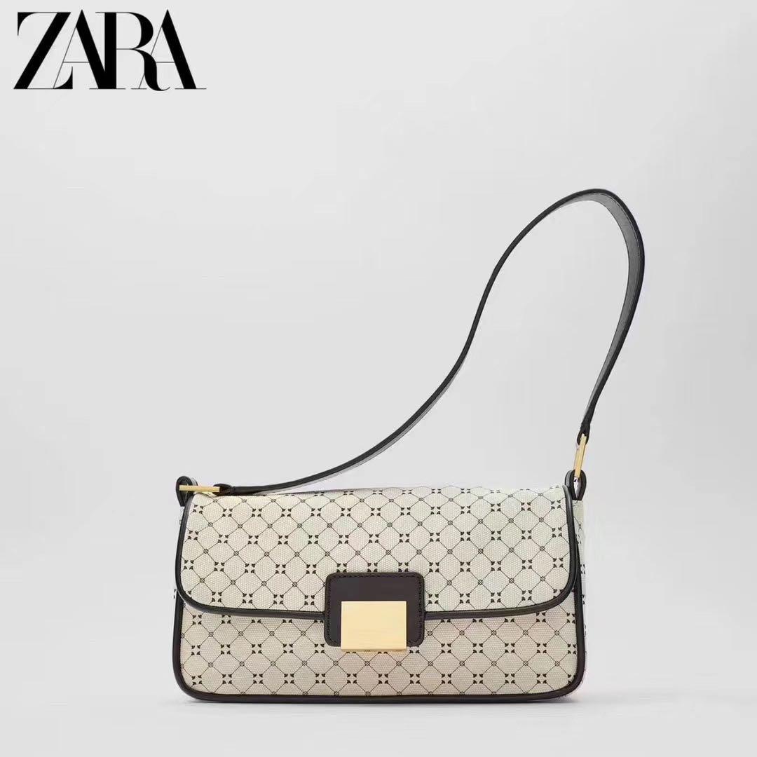 Zara white plaid sling bag baguette 