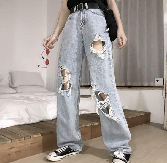 high waisted big ripped jeans