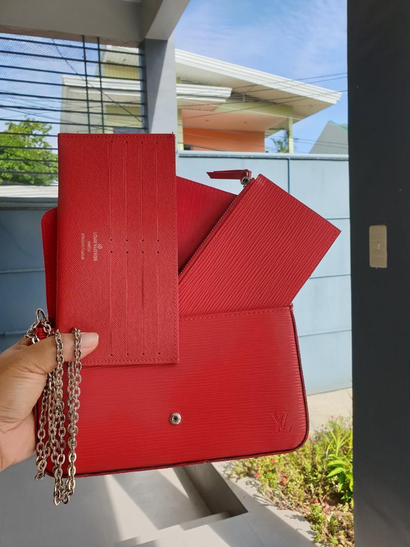 15348 - P3,000 LV Red Epi Felicie Pochette with purse and card