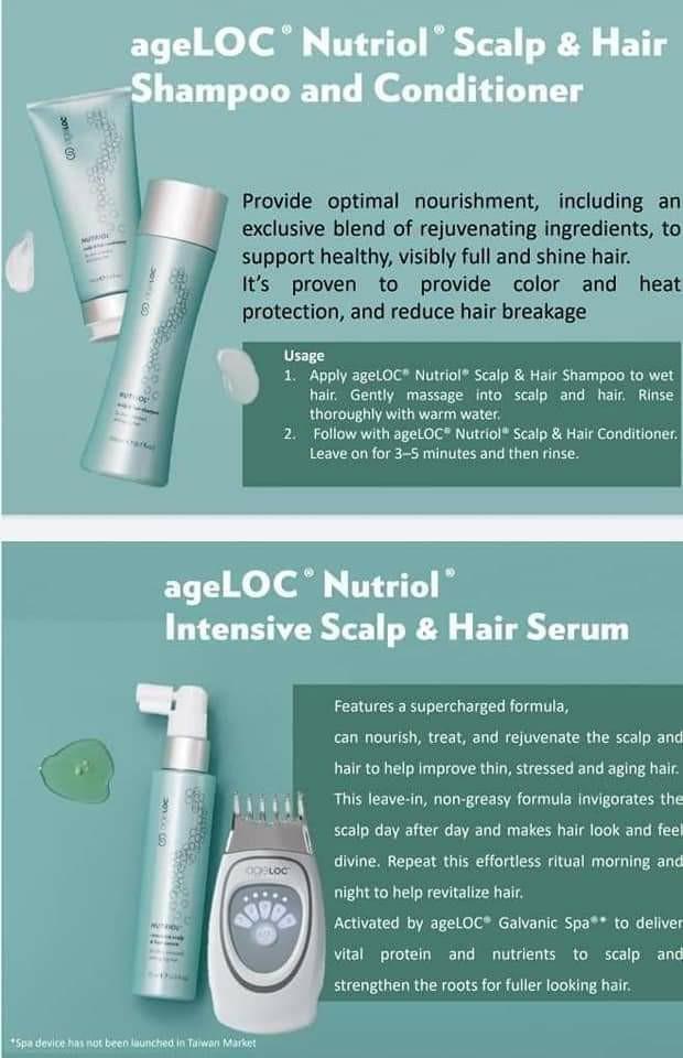 ageLoc Nutriol Scalp and Hair treatment (Category: Hair) located in Singapore. Submitted by home_based_biz (Listing ID 1021134458, Image 1). Description: Our scalp aged faster than our face! At 13yrs old, our scalp will start to age 😱 Do dont just take care of your face and neglect your hair ! First in the world that your scalp can reset younger ! Establish healthier scalp, grow fuller thicker hair. ageLOC Nutriol Scalp & Hair Treatment 🔹Promot