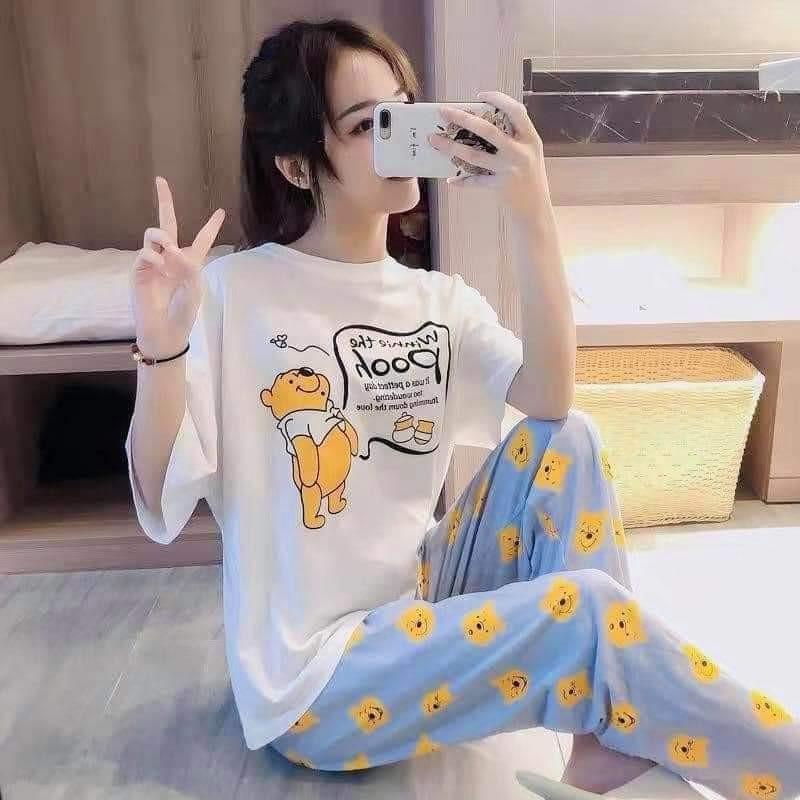 Women Cotton Sleepwear Cartoon Characters Pajama Terno Set