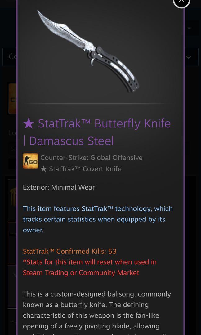 Csgo Butterfly Knife Stattrack Damascus Steel (Minimal Wear), Toys