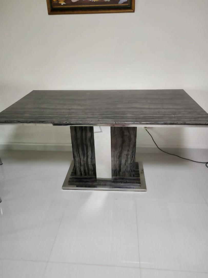 Dining Table (Category: Tables & Sets) located in Singapore. Submitted by syasin (Listing ID 1021265421, Image 2). Description: marble top and stainless Steel base.