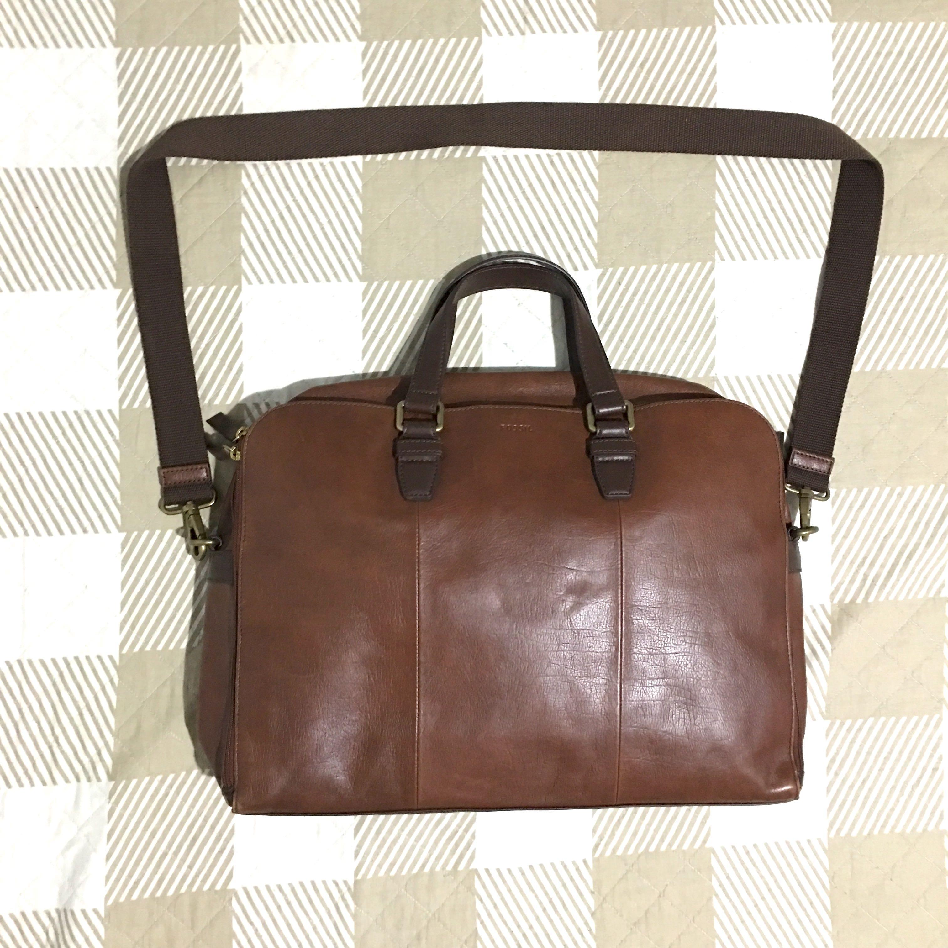 fossil leather laptop bag men's