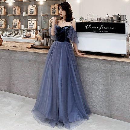 Grey Blue Off Shoulder Evening Gown Prom Dinner Dress Annual Dinner