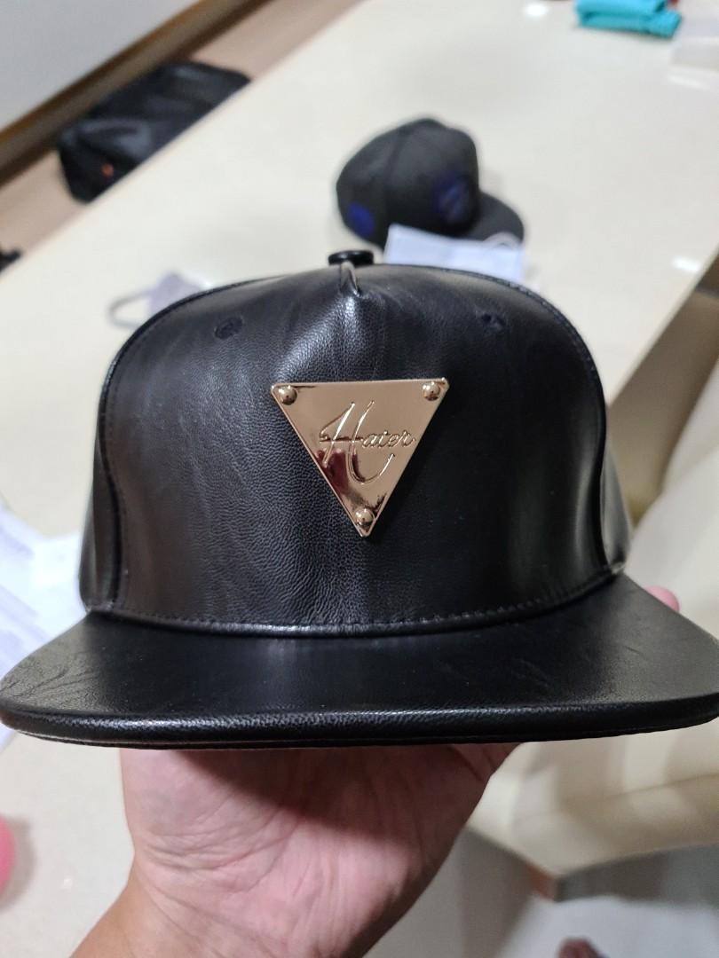 Hater black store leather snapback