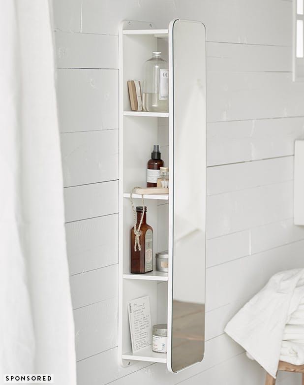 IKEA slim Mirror with storage, Furniture, Shelves & Drawers on Carousell