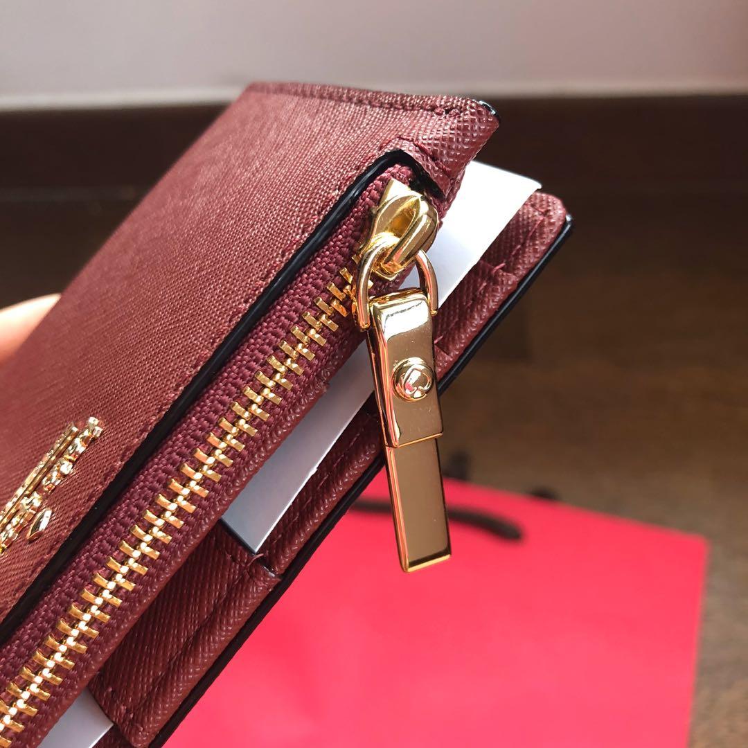 LAST PIECE INSTOCK Kate Spade Cameron Street Mikey Small Slim Bifold Wallet Sienna Burgundy Red Brown
