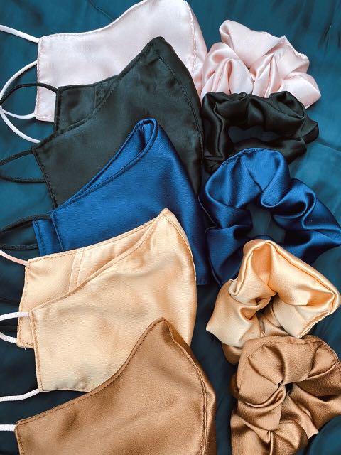 Masker Kain Satin Premium Scrunchie Pouch Fesyen Wanita Pakaian Wanita Lainnya Di Carousell