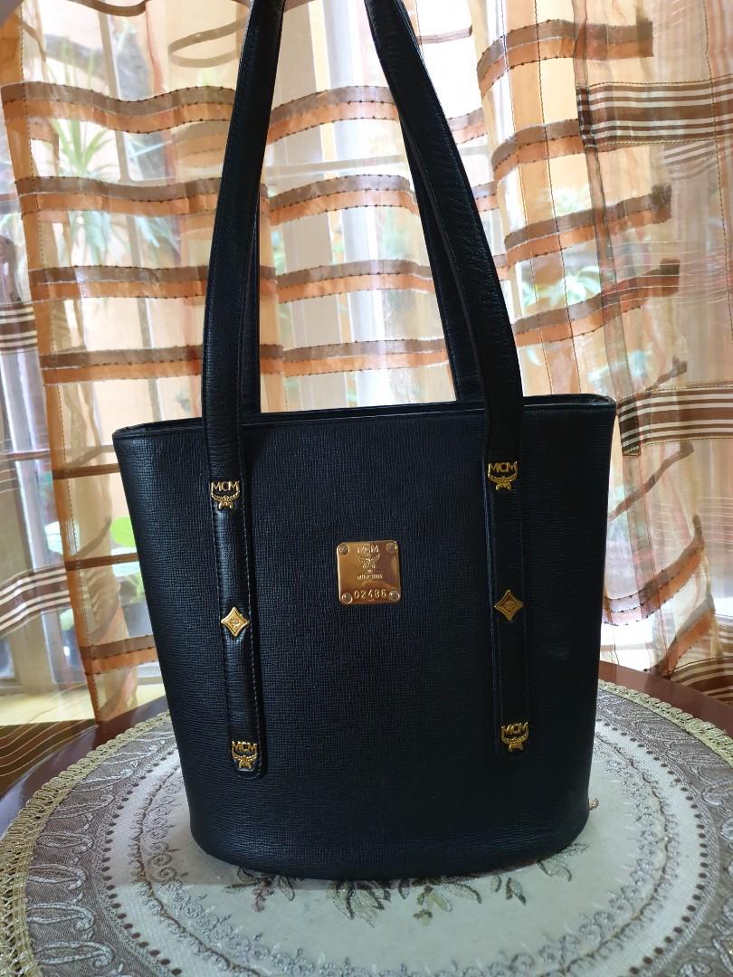 MCM, Bags, Mcm Black Leather Bucket Tote Bag