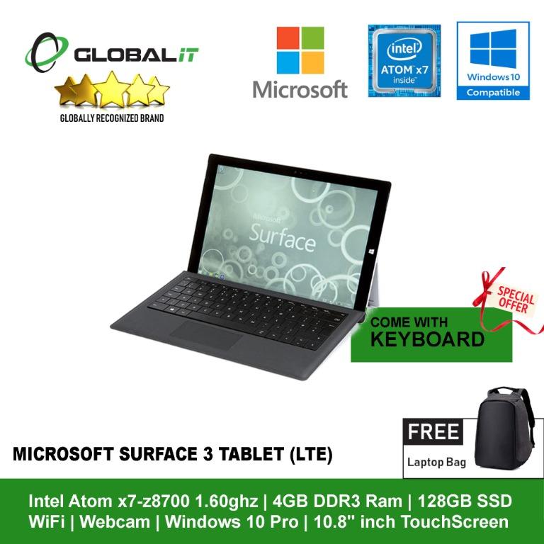 Microsoft Surface 3 Lte Tablet Atom 10 8 Refurbished Electronics Computers Laptops On Carousell