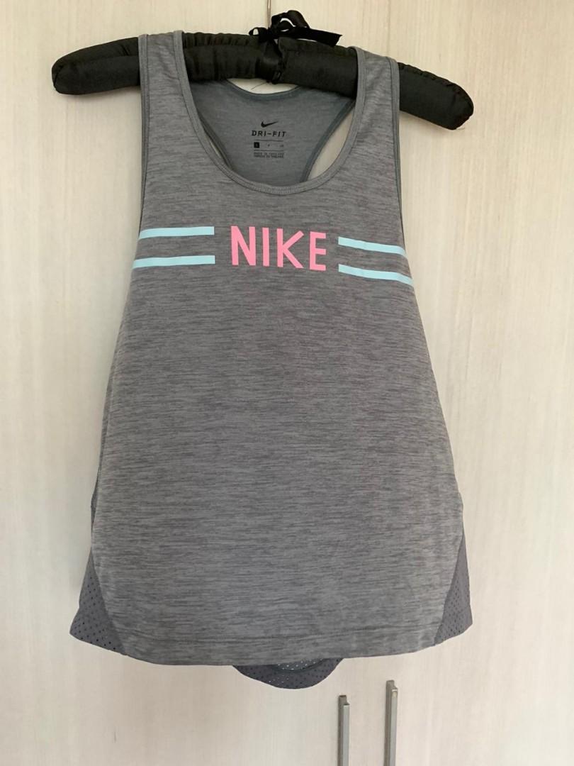 Nike Grey Top With Pink Nike Word And Light Blue Straps Women S